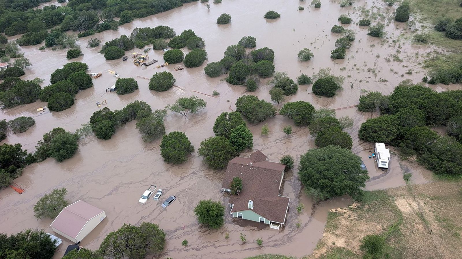 An aerial view of the flooding near Kerrville, Texas. Pic: US Coast Guard via Reuters