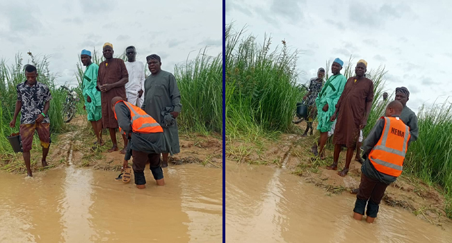A NEMA official and some residents during a search-and-rescue operation following a boat accident in Sokoto State Credit: NEMA.jpg