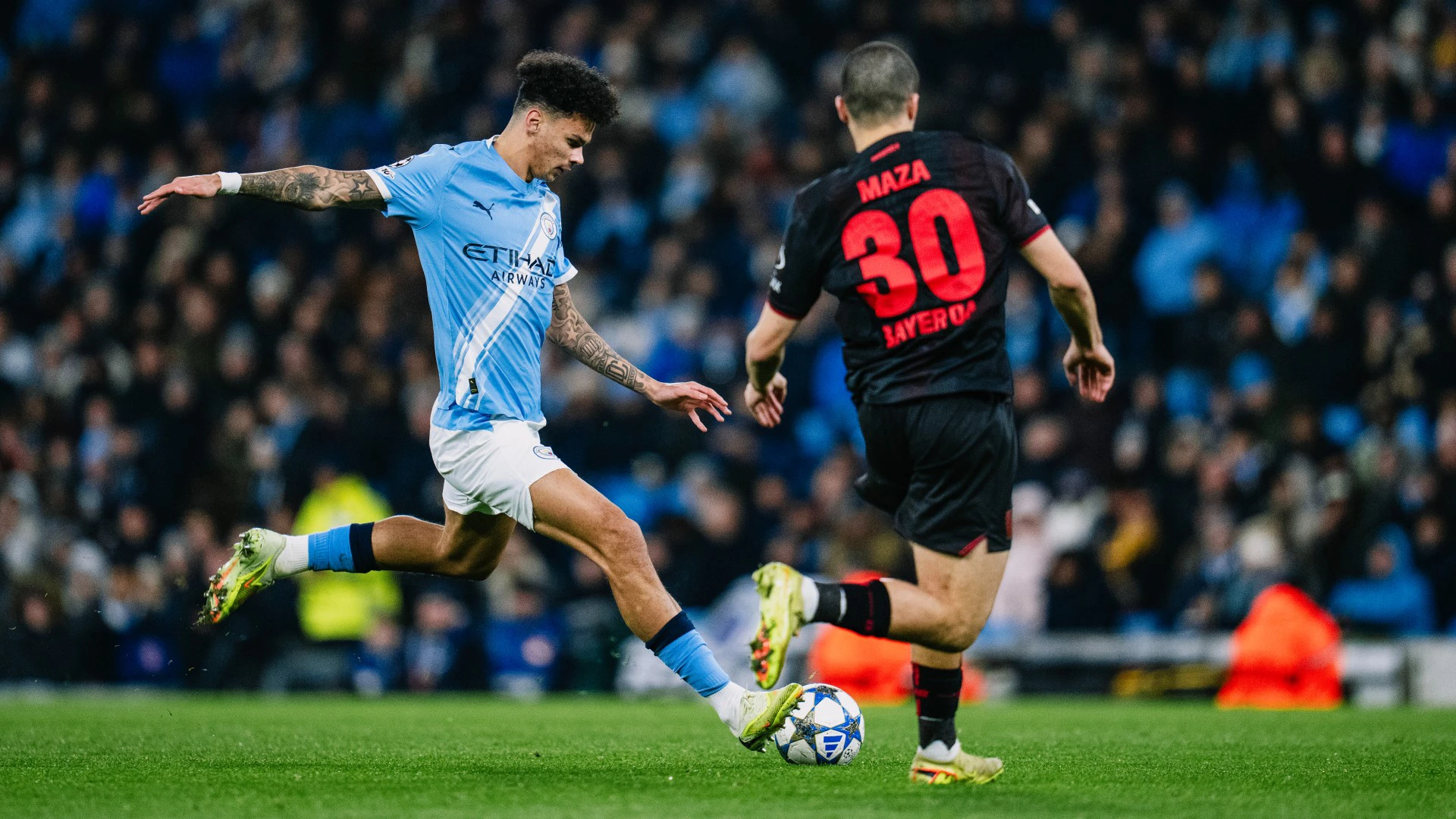 Man City's N'Oreilly against Bayer Leverkusen